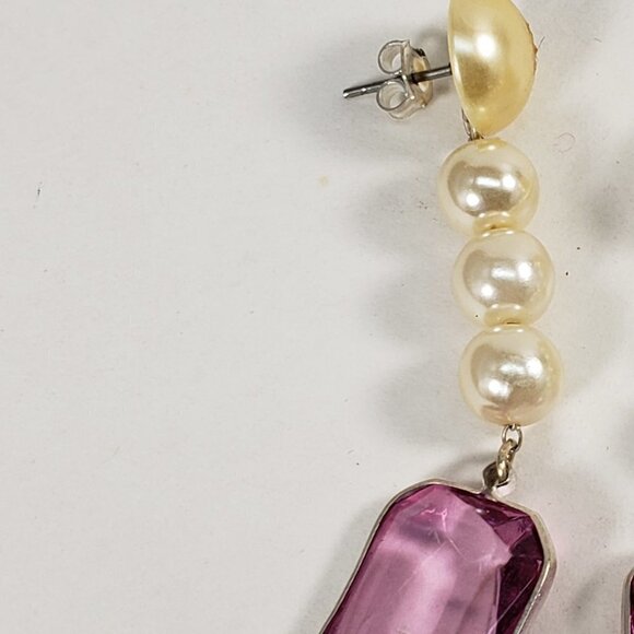 Off-White Bead Rectangular Shape Purple Stone Post Drop Dangle Earrings - Women - Picture 4 of 7